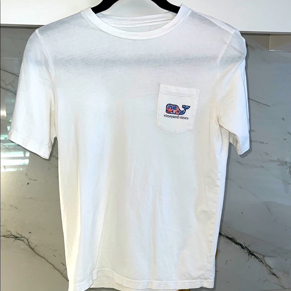 Vineyard Vines White Short Sleeve Tee with Whale Logo